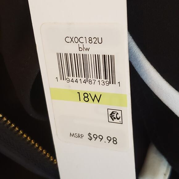 Calvin Klein Women's Black White Contrast Piping Bell Sleeve Sheath Dress SZ 18W - Picture 10 of 12